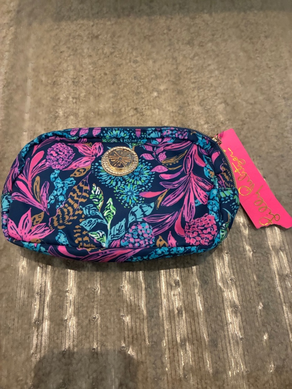 Lilly Pulitzer Navy Floral Fanny pack or swing bag with Pink & Teal Accents
